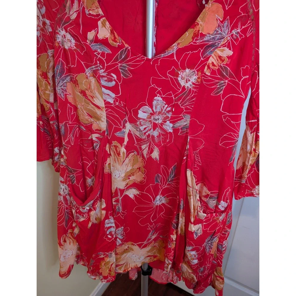 Free People All Eyes On You Dress Womens 2 Floral V-Neck Bell Sleeve Pockets